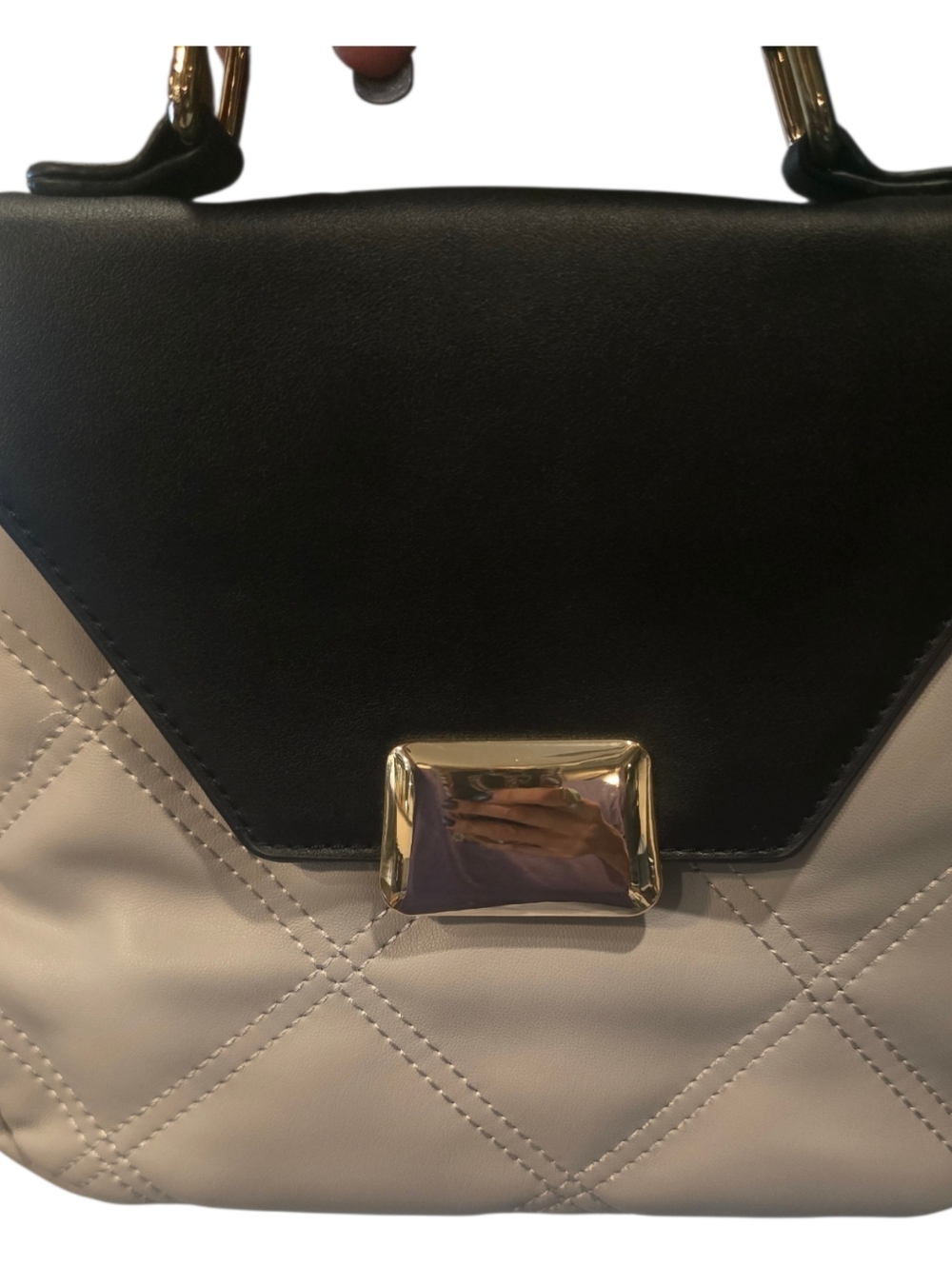 JEN & CO. Chic Two-Tone Quilted Crossbody Bag - Black & Cream 3 handel Options - Picture 10 of 12